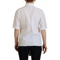 White Cotton Button Front Short Sleeve Shirt