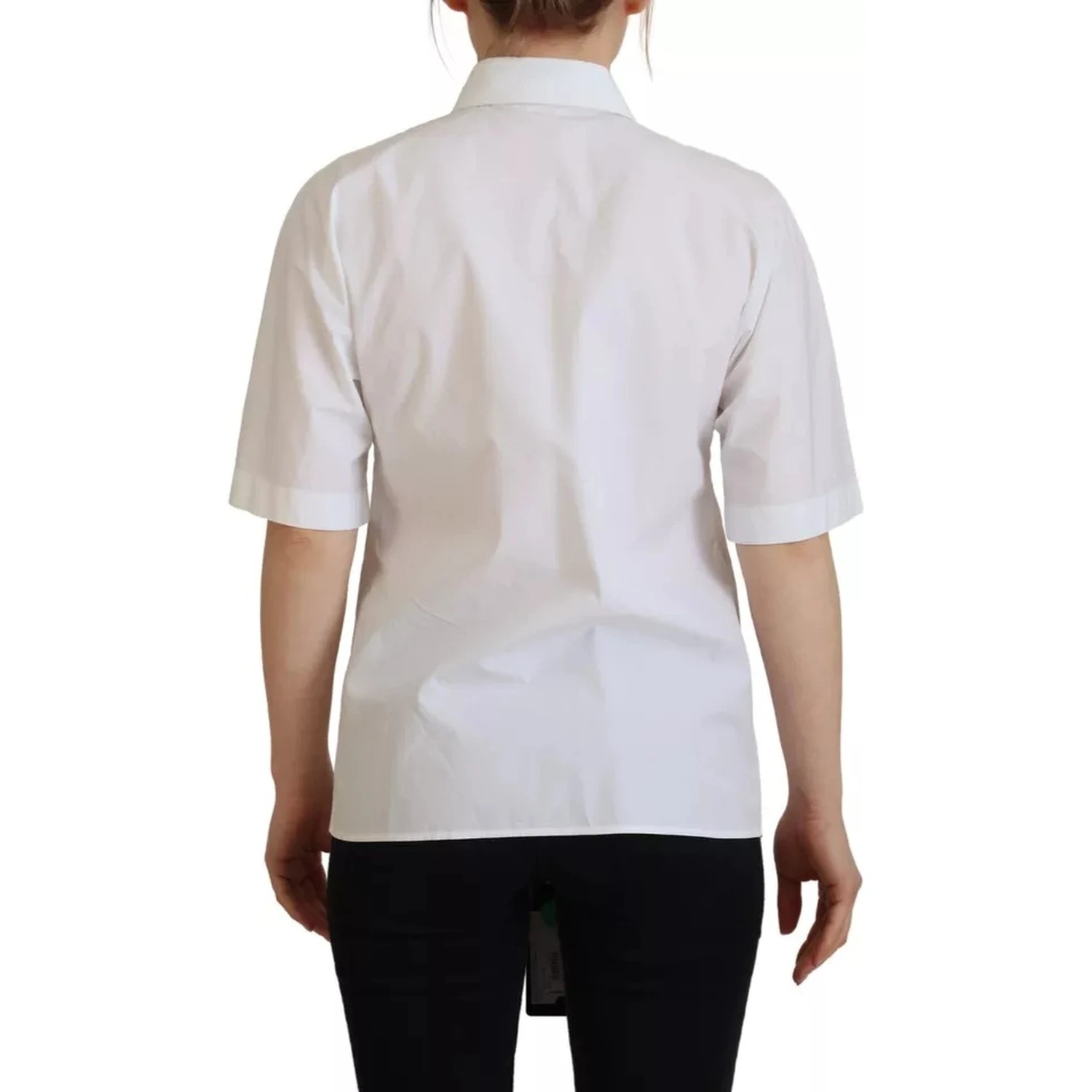 White Cotton Button Front Short Sleeve Shirt