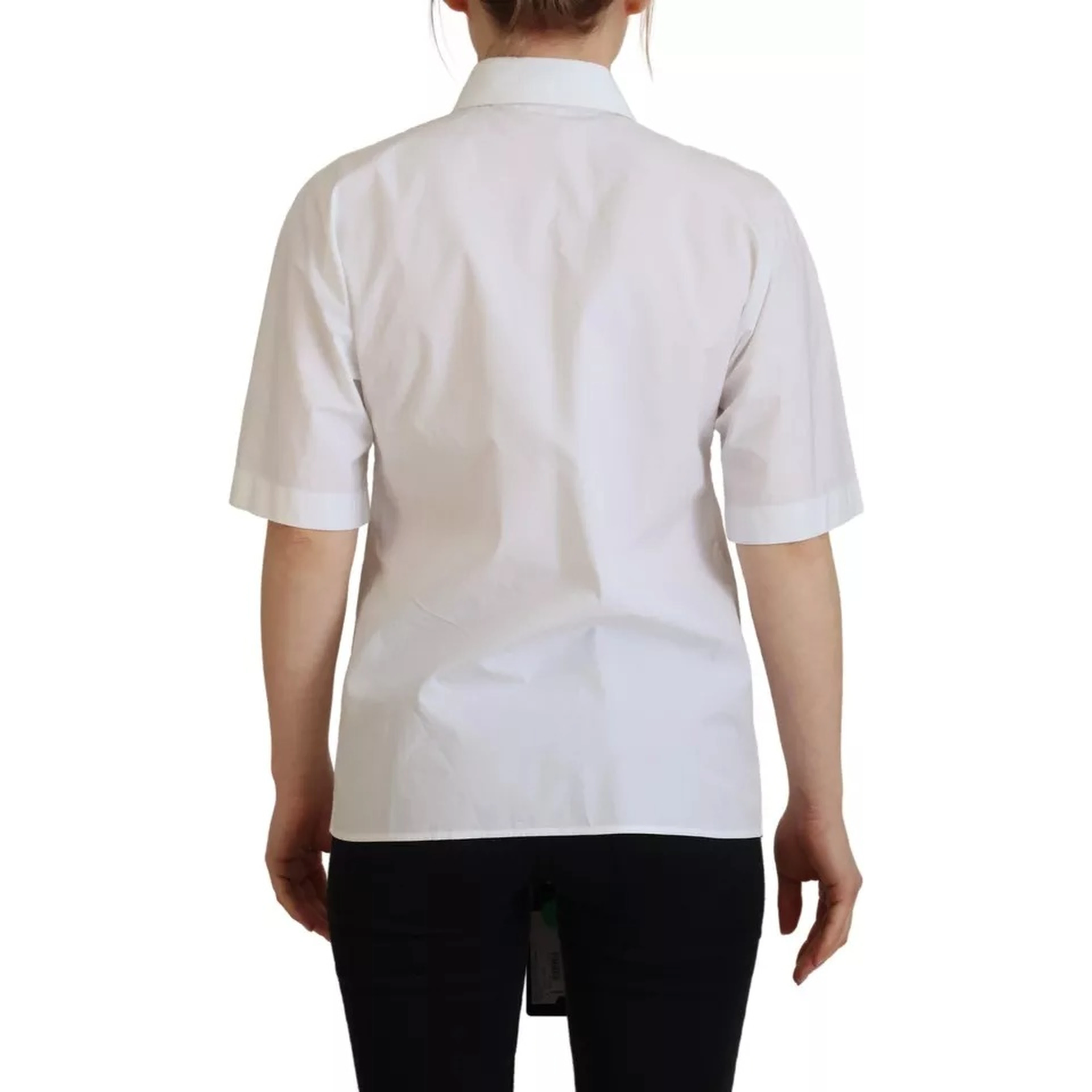 White Cotton Button Front Short Sleeve Shirt