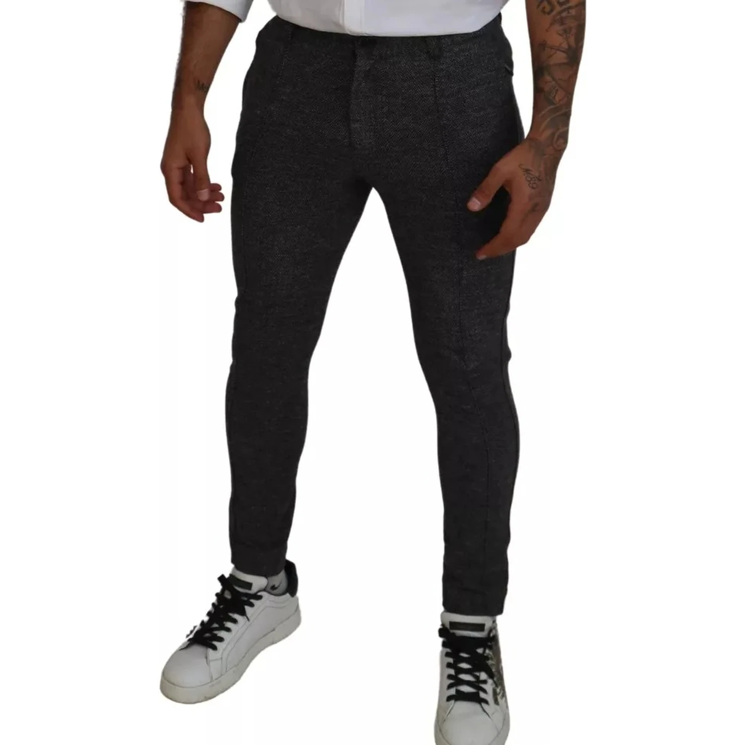 Gray Chevron Viscose Skinny Pants