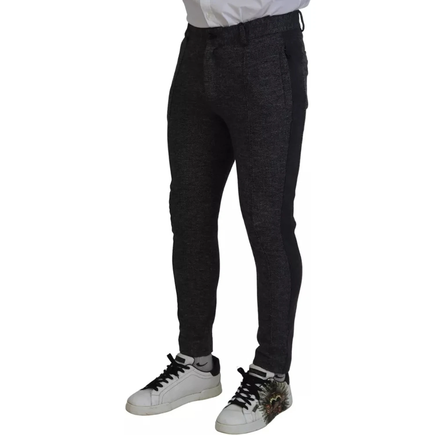 Gray Chevron Viscose Skinny Pants