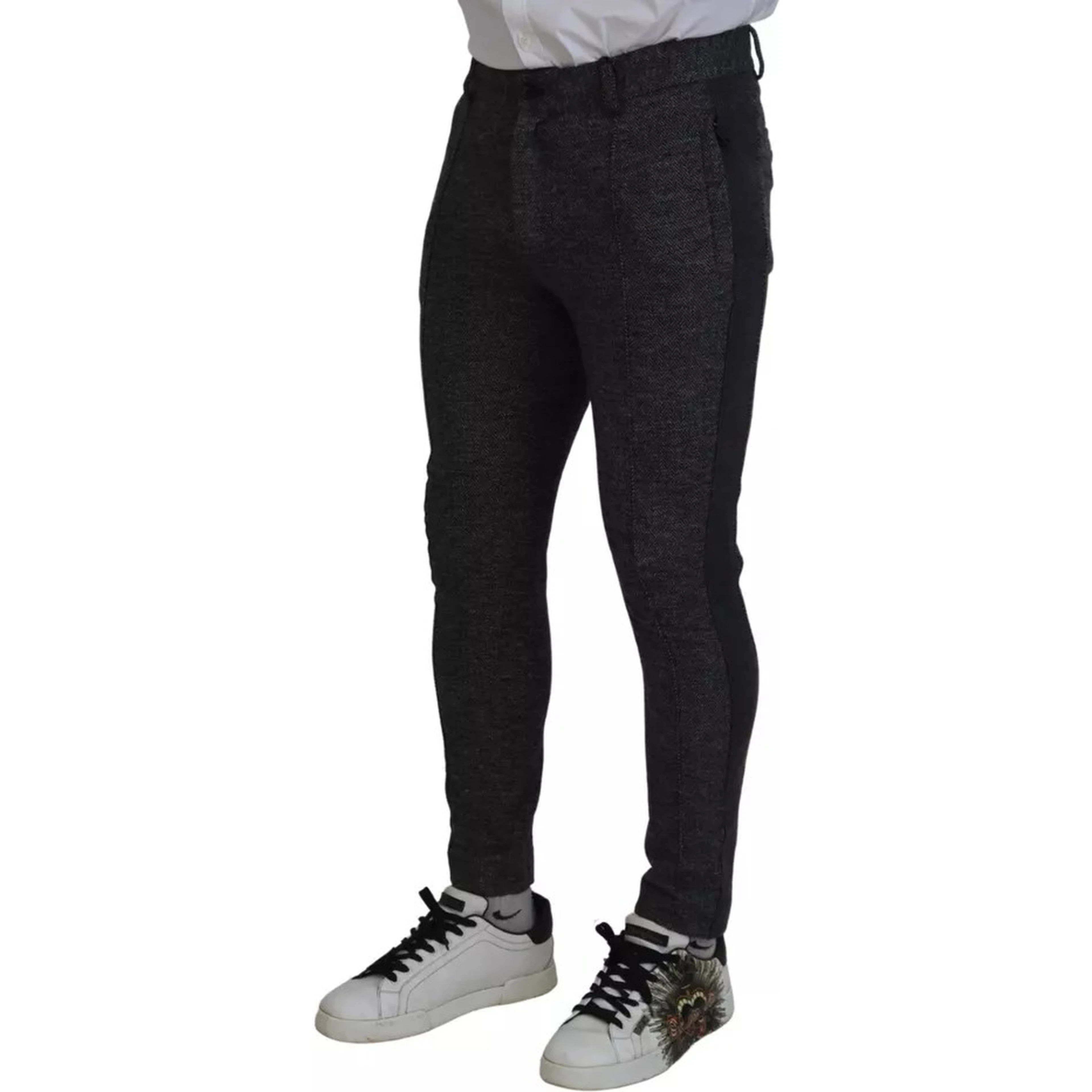 Gray Chevron Viscose Skinny Pants