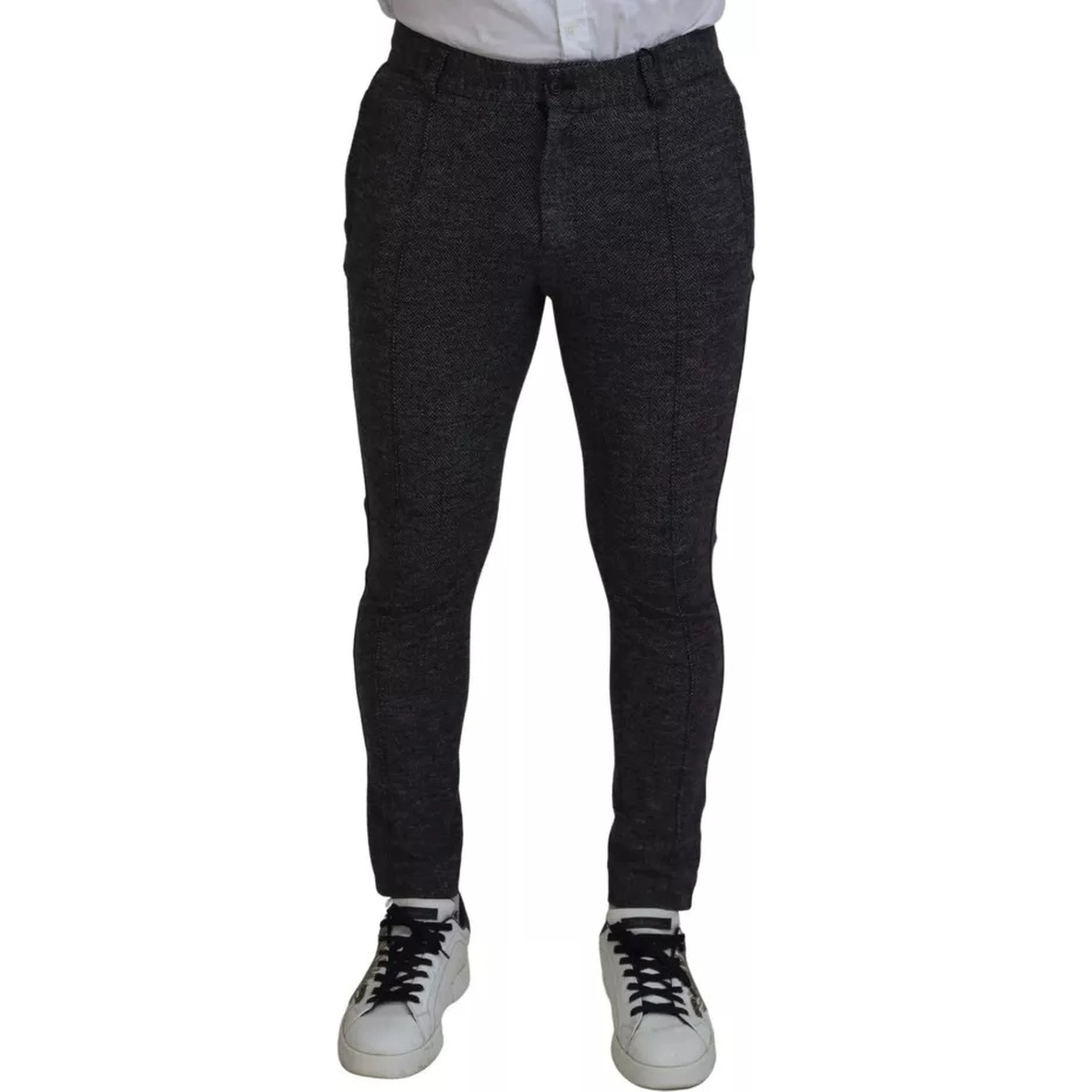 Gray Chevron Viscose Skinny Pants