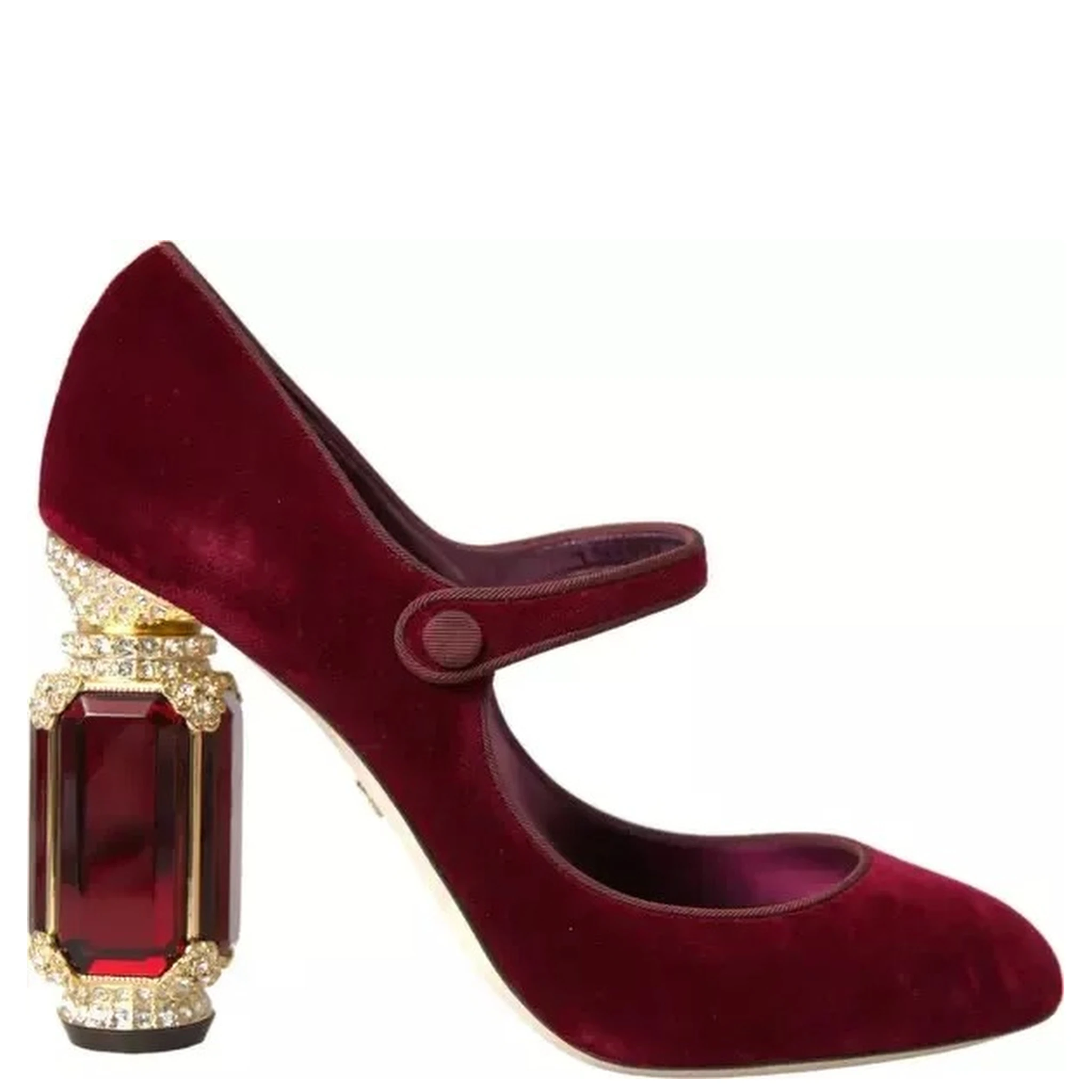 Red Velvet Gold Crystals Heels Mary Janes Shoes