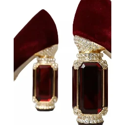 Red Velvet Gold Crystals Heels Mary Janes Shoes