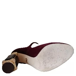 Red Velvet Gold Crystals Heels Mary Janes Shoes