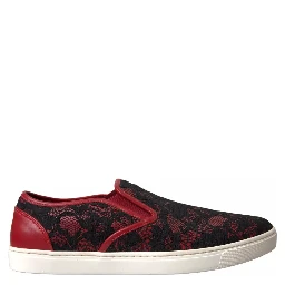 Black Red Lace Slip On Low Top Sneakers Shoes