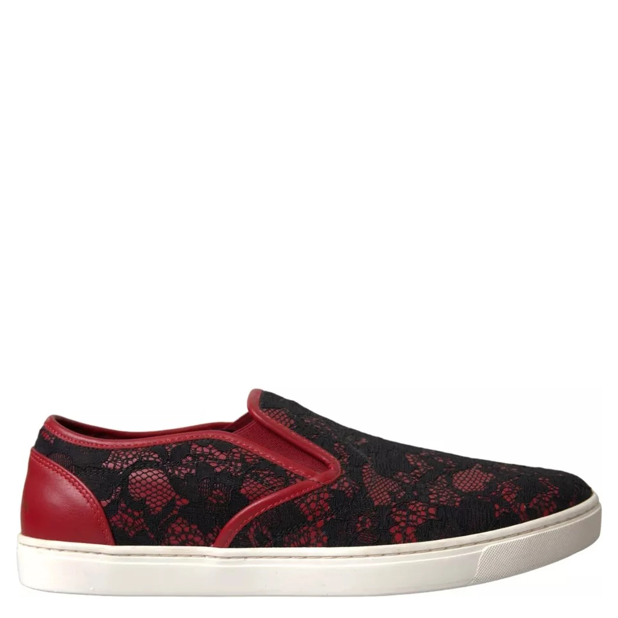 Black Red Lace Slip On Low Top Sneakers Shoes