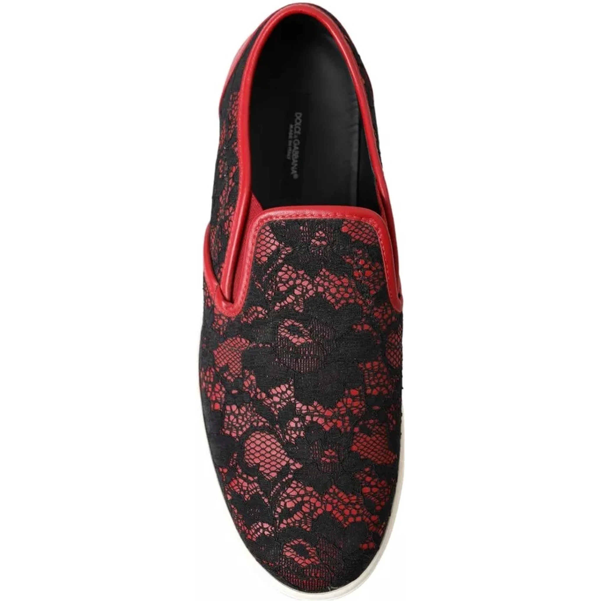 Black Red Lace Slip On Low Top Sneakers Shoes