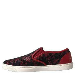 Black Red Lace Slip On Low Top Sneakers Shoes
