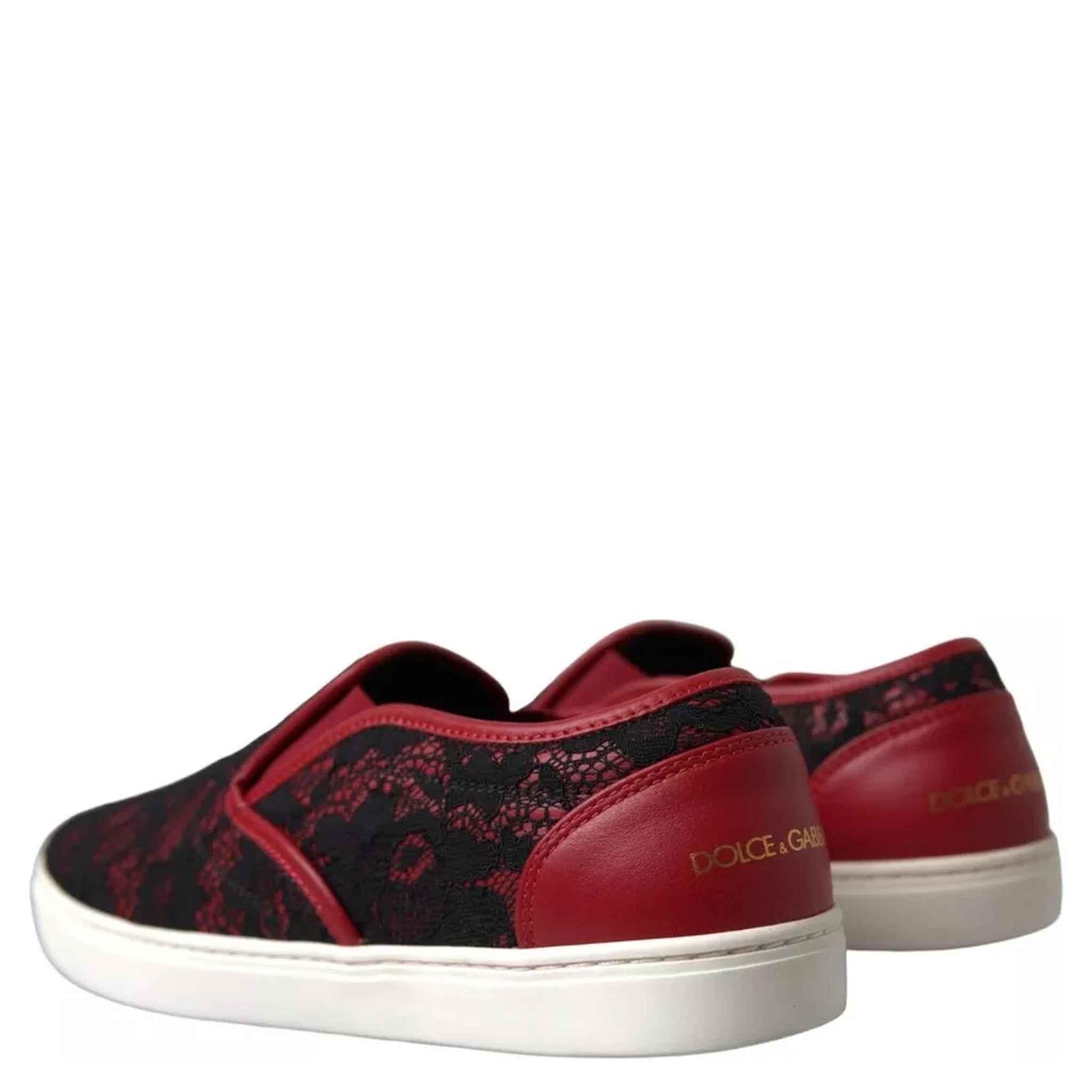 Black Red Lace Slip On Low Top Sneakers Shoes
