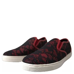 Black Red Lace Slip On Low Top Sneakers Shoes
