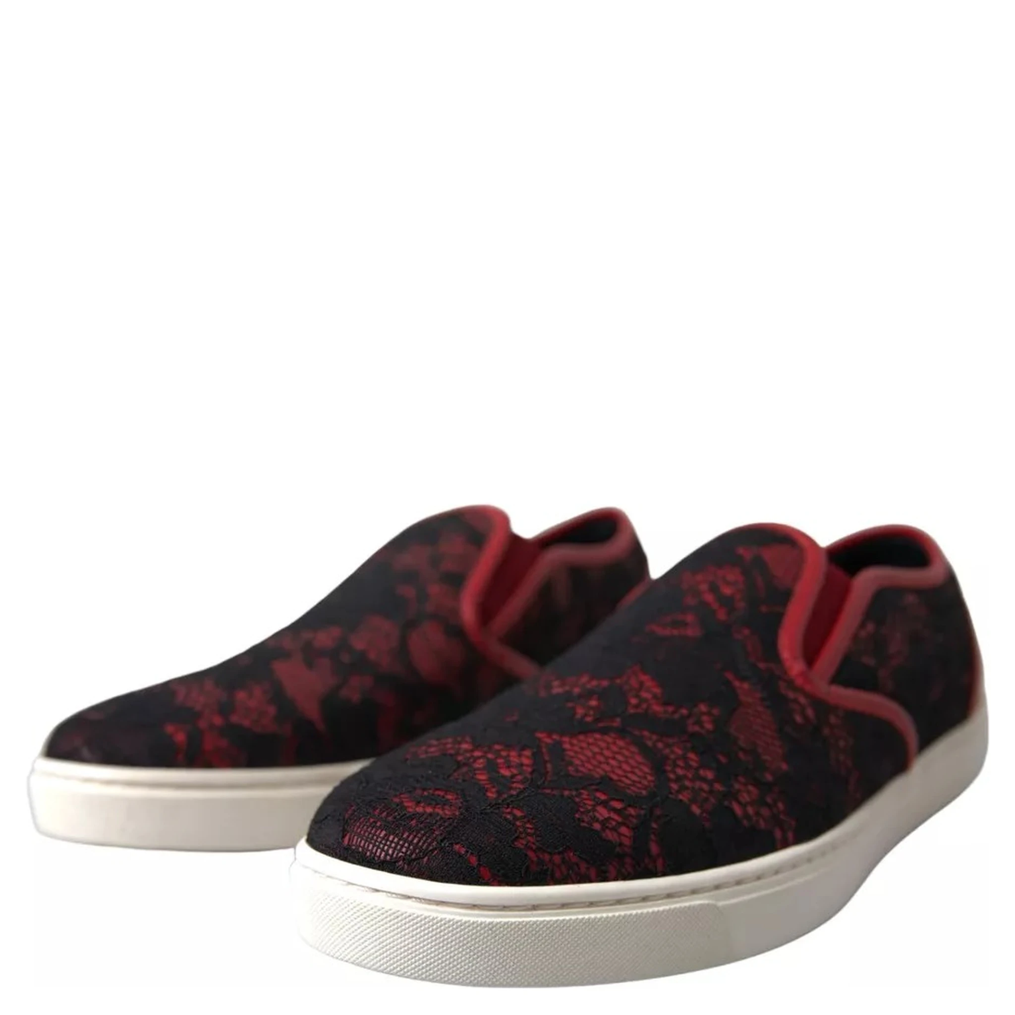 Black Red Lace Slip On Low Top Sneakers Shoes