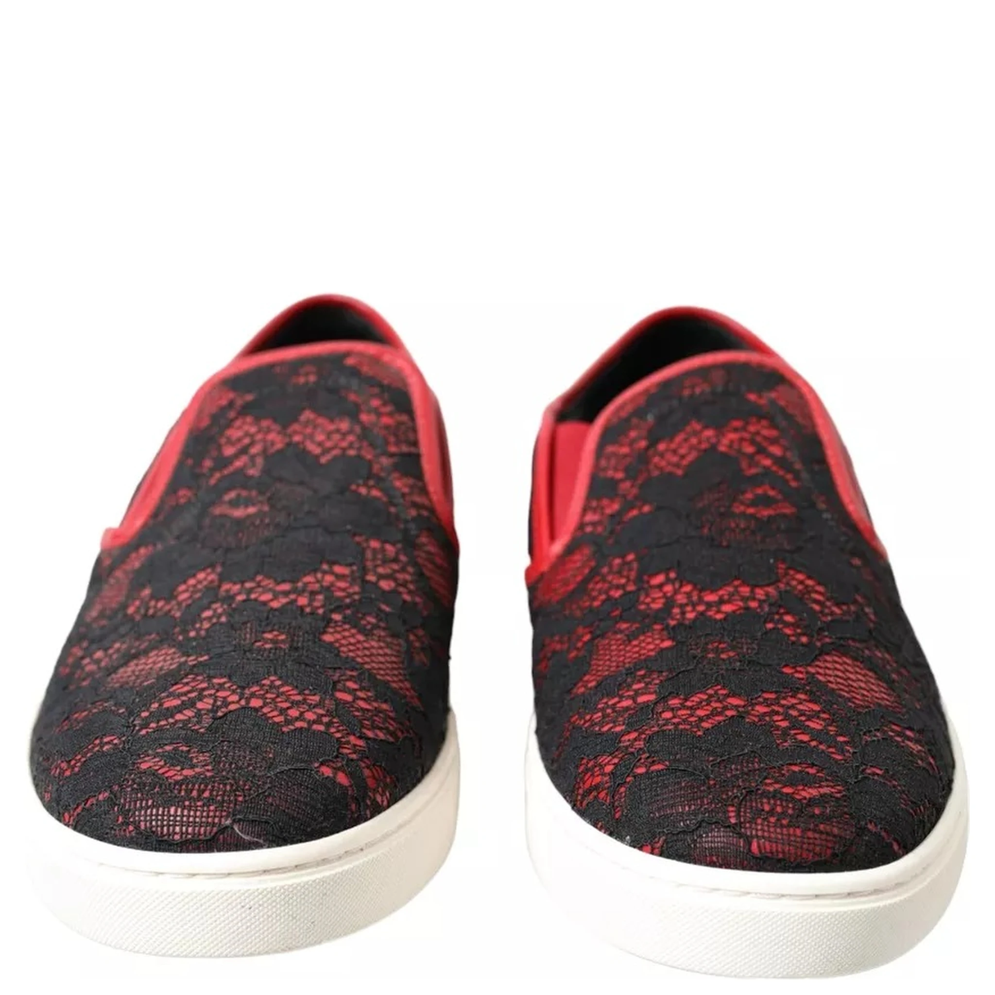 Black Red Lace Slip On Low Top Sneakers Shoes