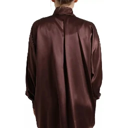 Brown Silk Collared Long Sleeves Top Blouse