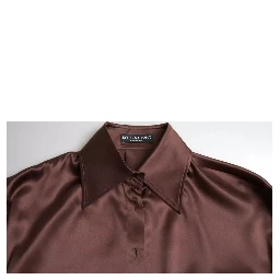 Brown Silk Collared Long Sleeves Top Blouse