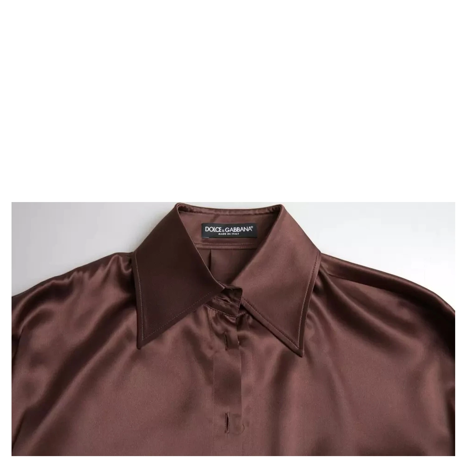 Brown Silk Collared Long Sleeves Top Blouse