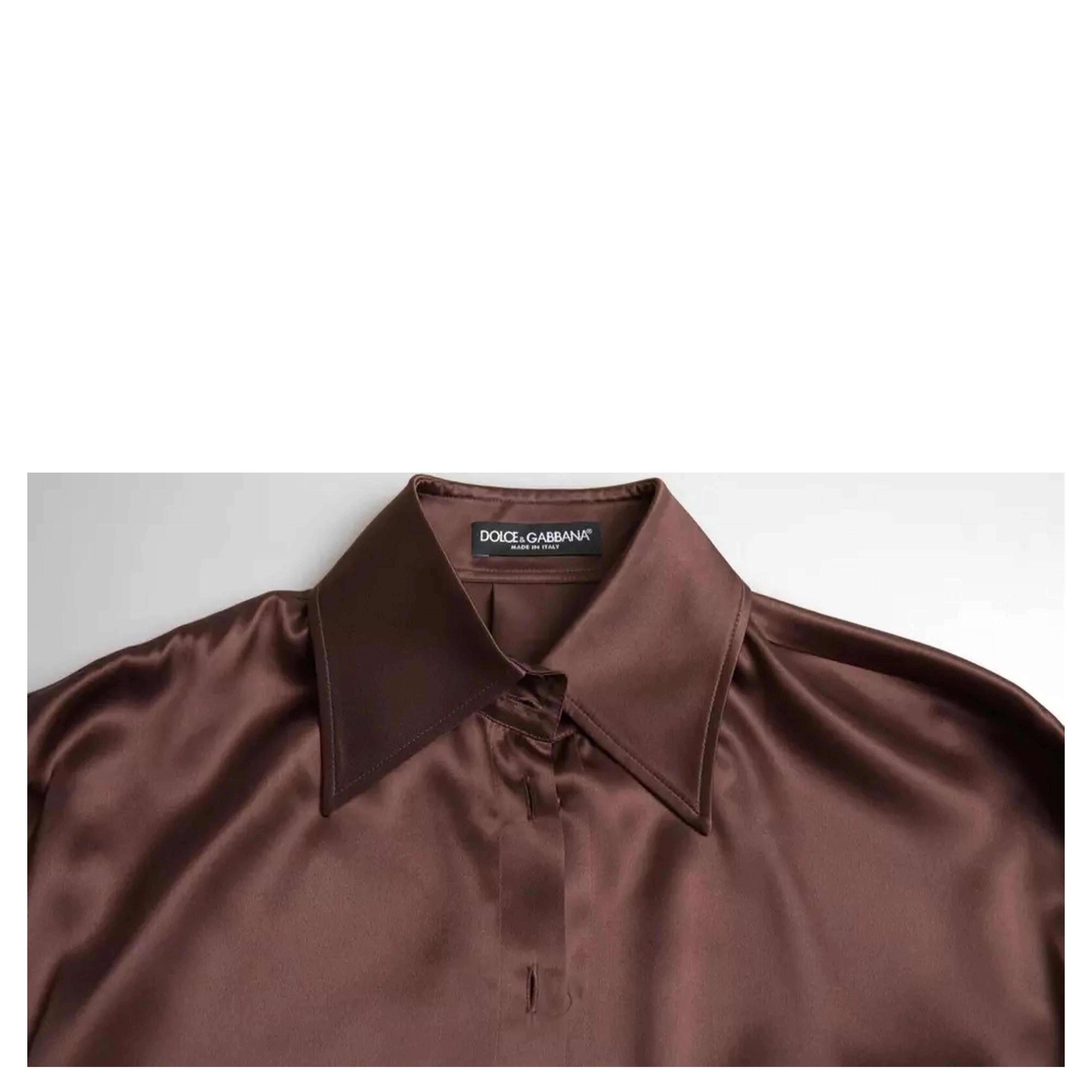 Brown Silk Collared Long Sleeves Top Blouse