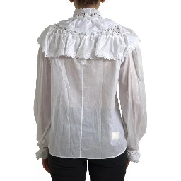 White Cotton Lace Trim Turtle Neck Blouse