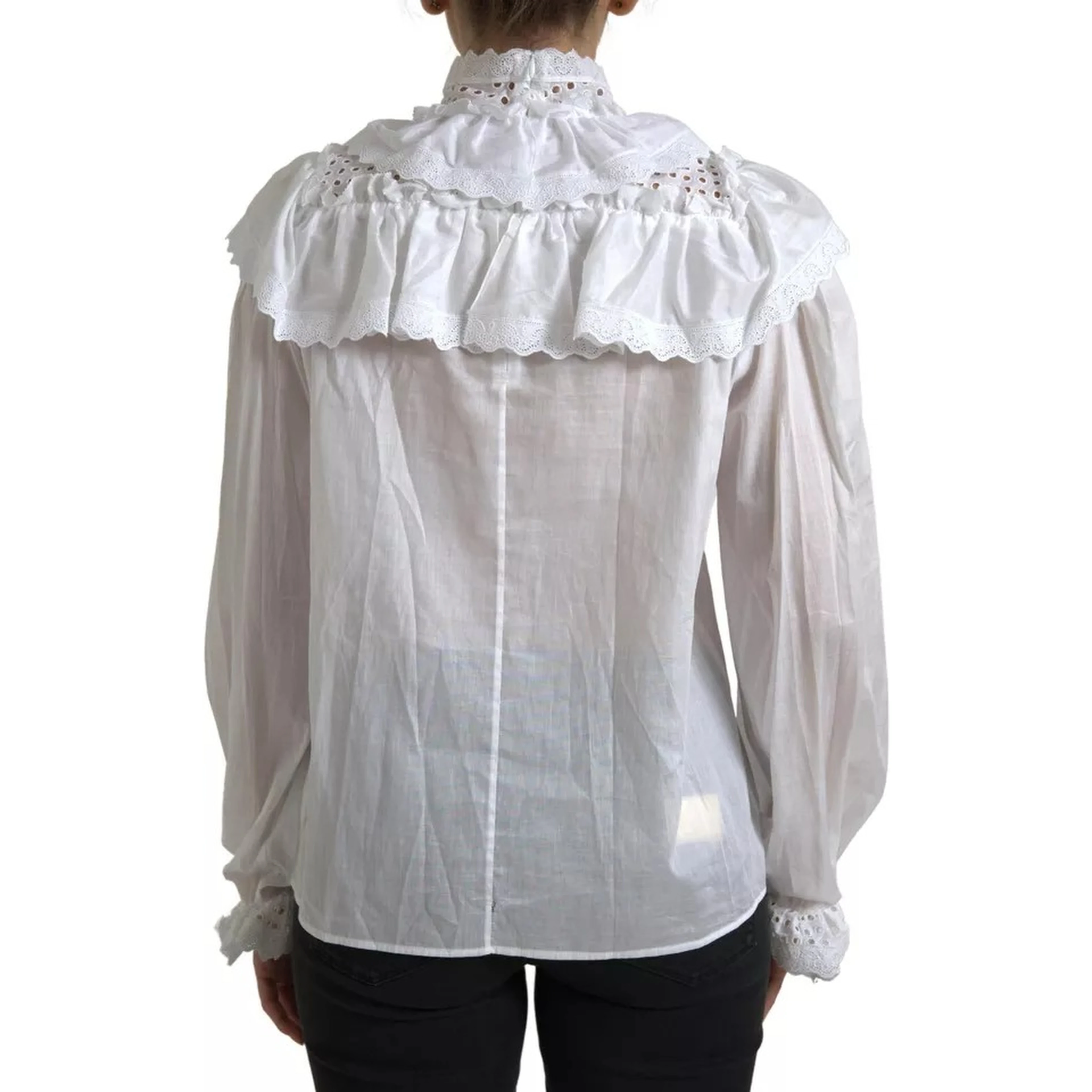 White Cotton Lace Trim Turtle Neck Blouse