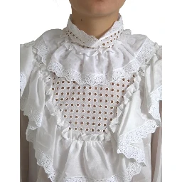 White Cotton Lace Trim Turtle Neck Blouse