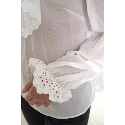 White Cotton Lace Trim Turtle Neck Blouse