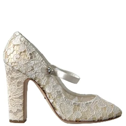 White Lace Crystals Heels Sandals Shoes