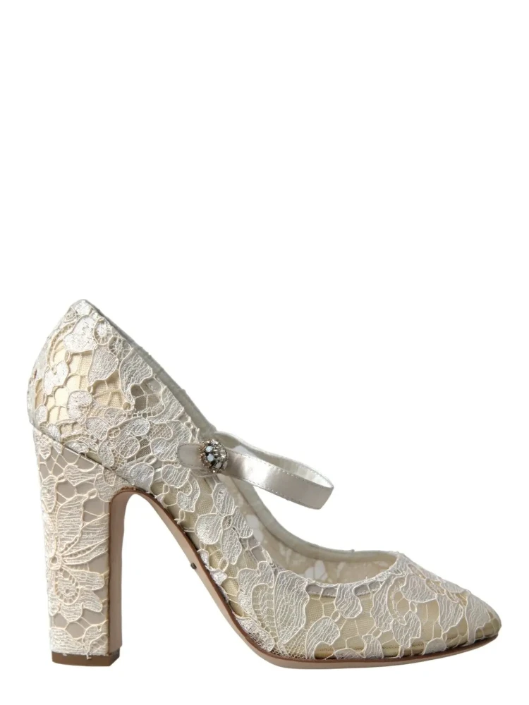 White Lace Crystals Heels Sandals Shoes