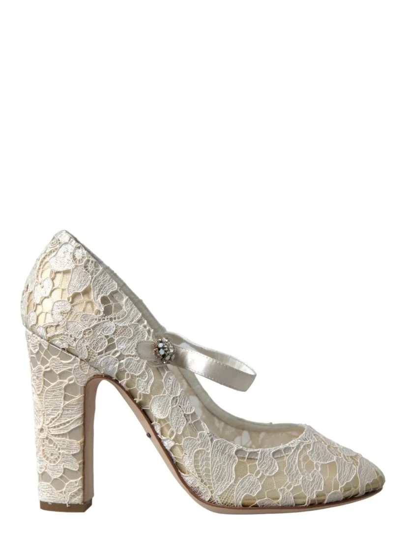 White Lace Crystals Heels Sandals Shoes