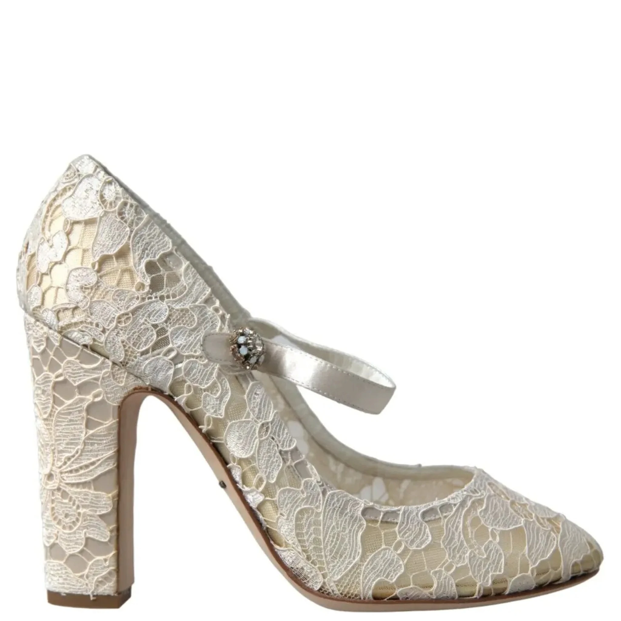 White Lace Crystals Heels Sandals Shoes