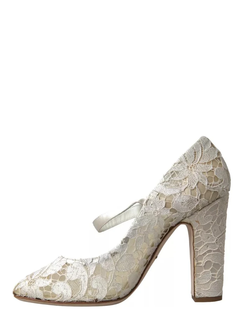 White Lace Crystals Heels Sandals Shoes