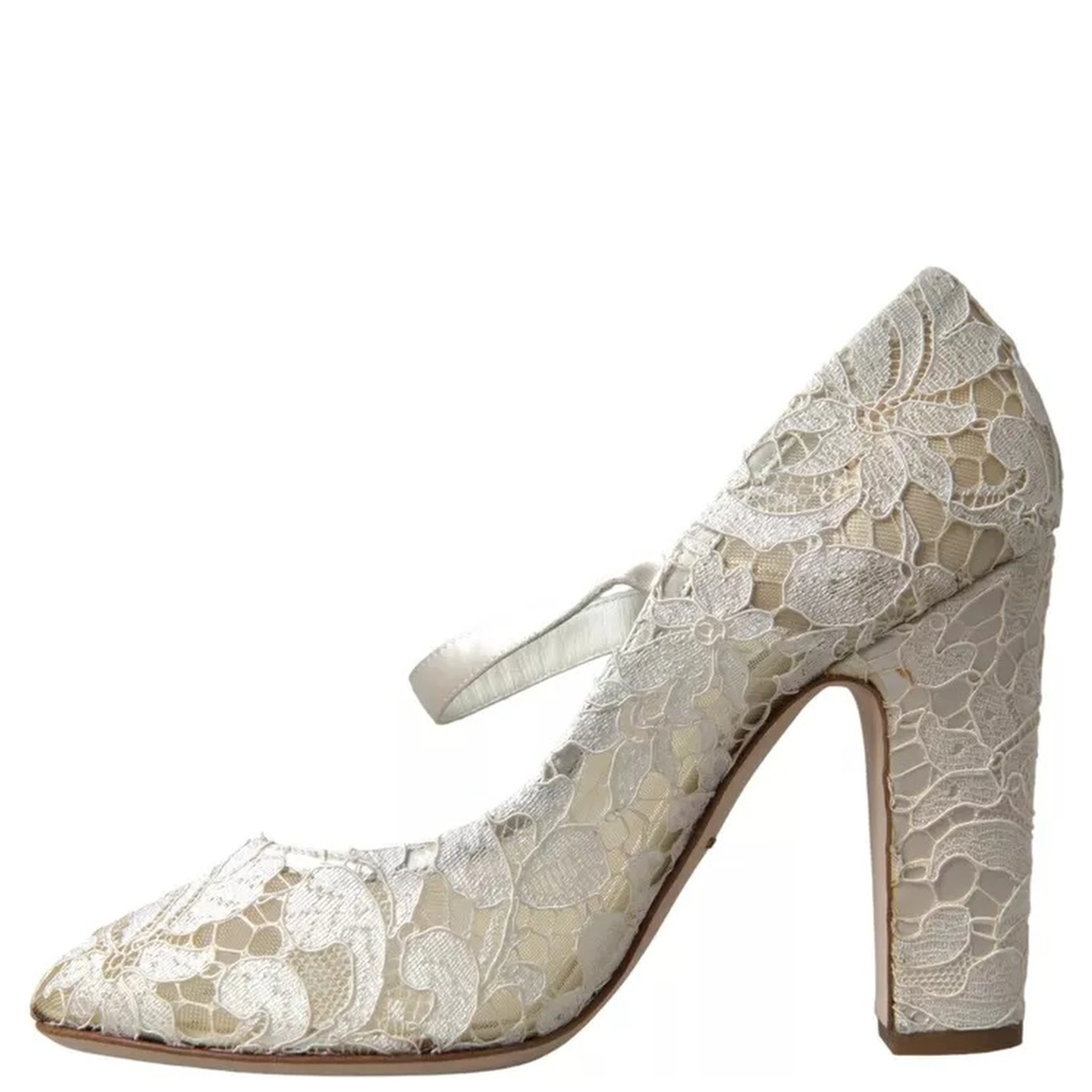 White Lace Crystals Heels Sandals Shoes