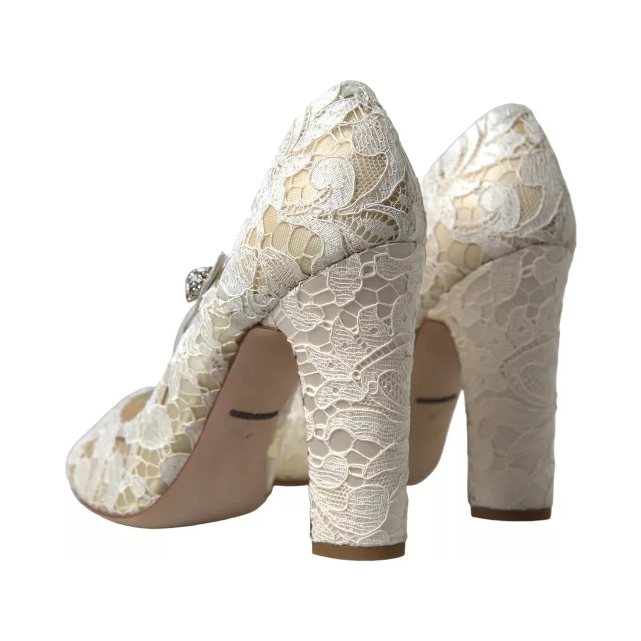 White Lace Crystals Heels Sandals Shoes