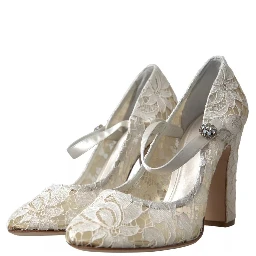 White Lace Crystals Heels Sandals Shoes