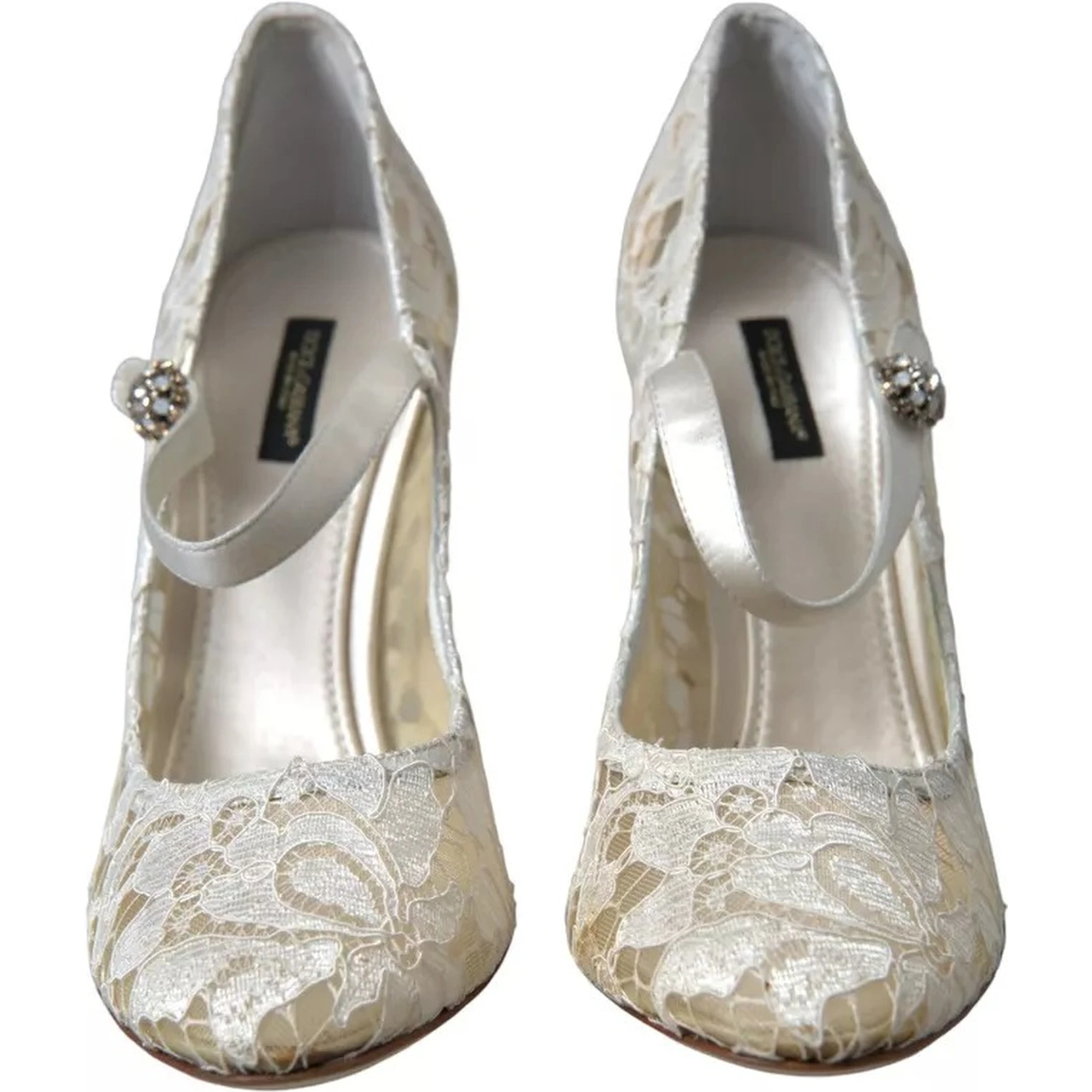 White Lace Crystals Heels Sandals Shoes