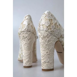 White Lace Crystals Heels Sandals Shoes