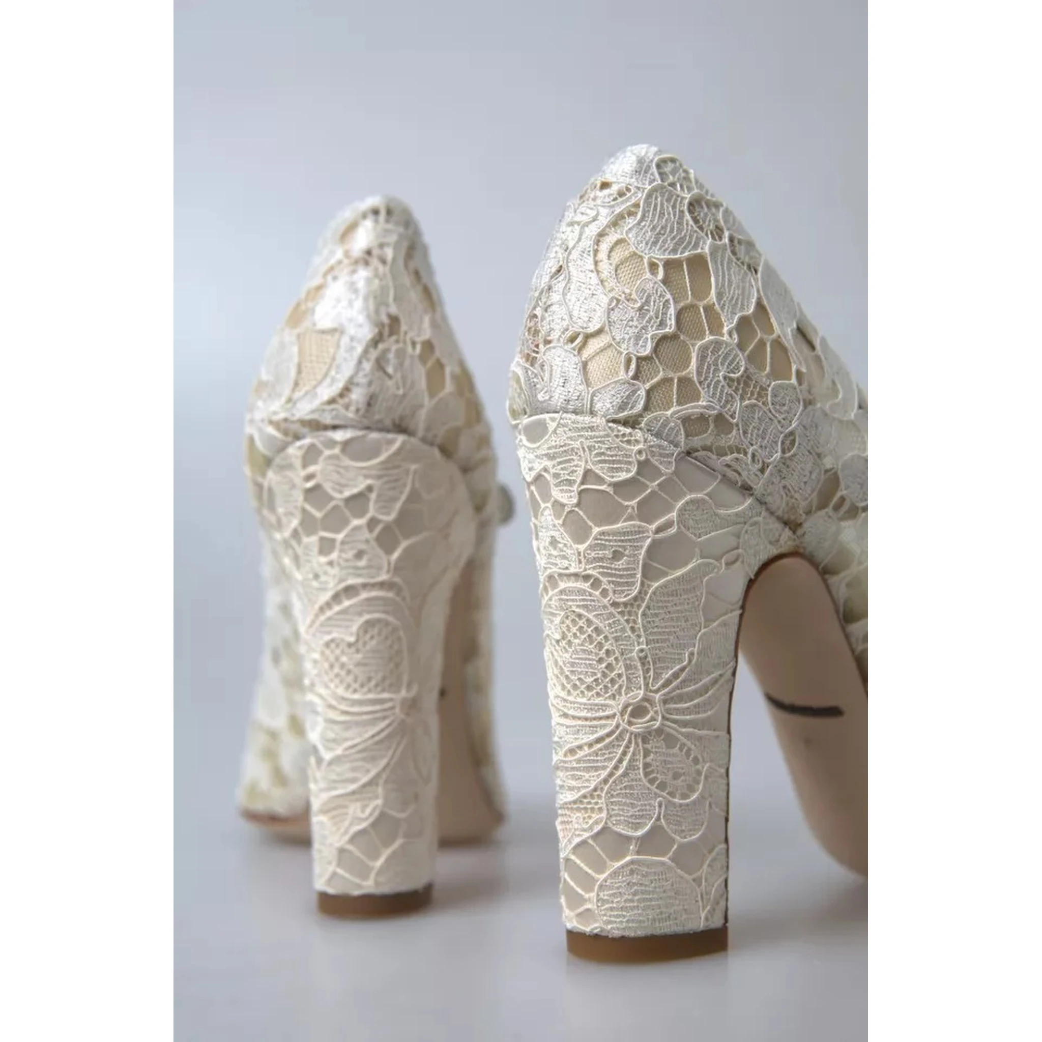 White Lace Crystals Heels Sandals Shoes