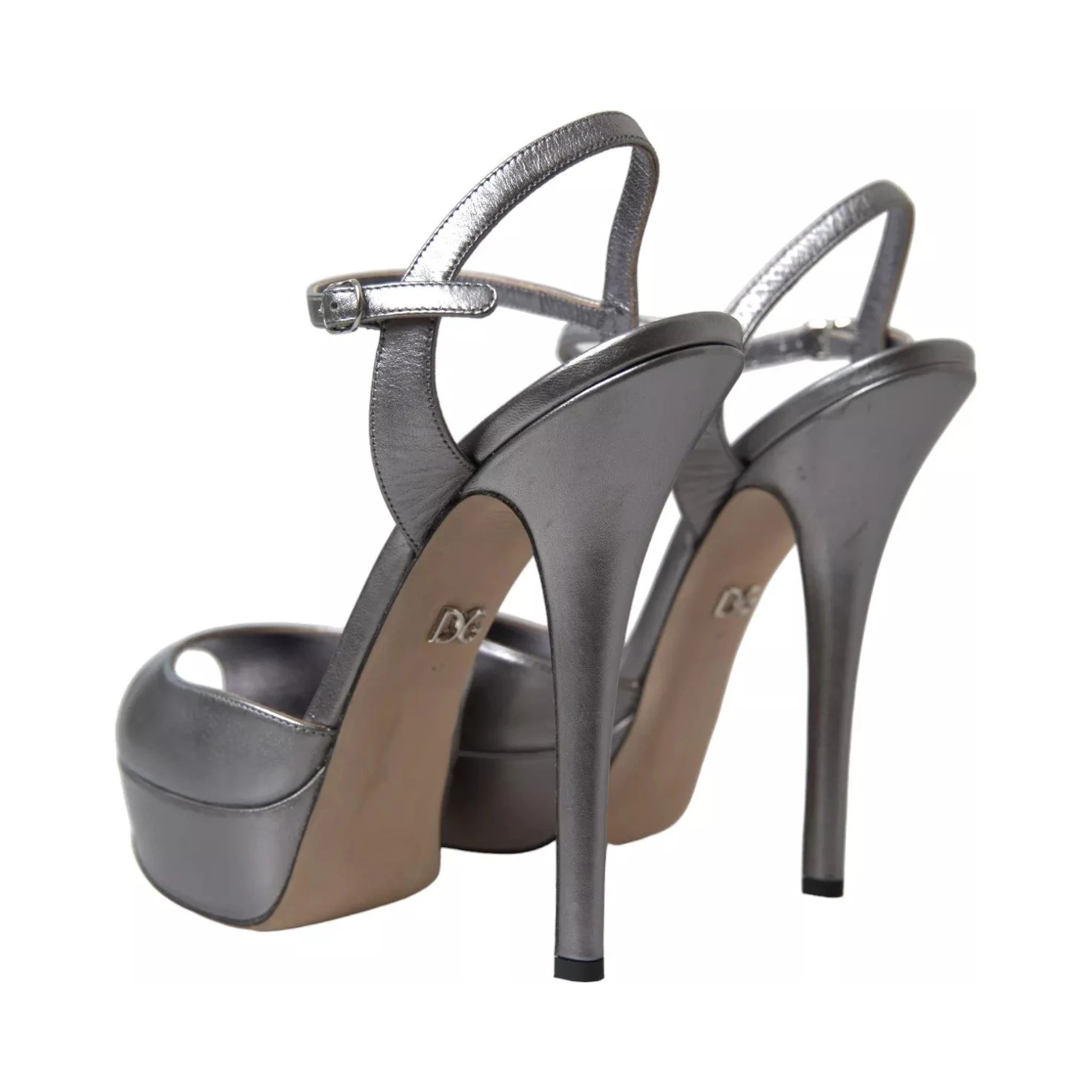 Silver Leather Platform Heels Sandals Shoes