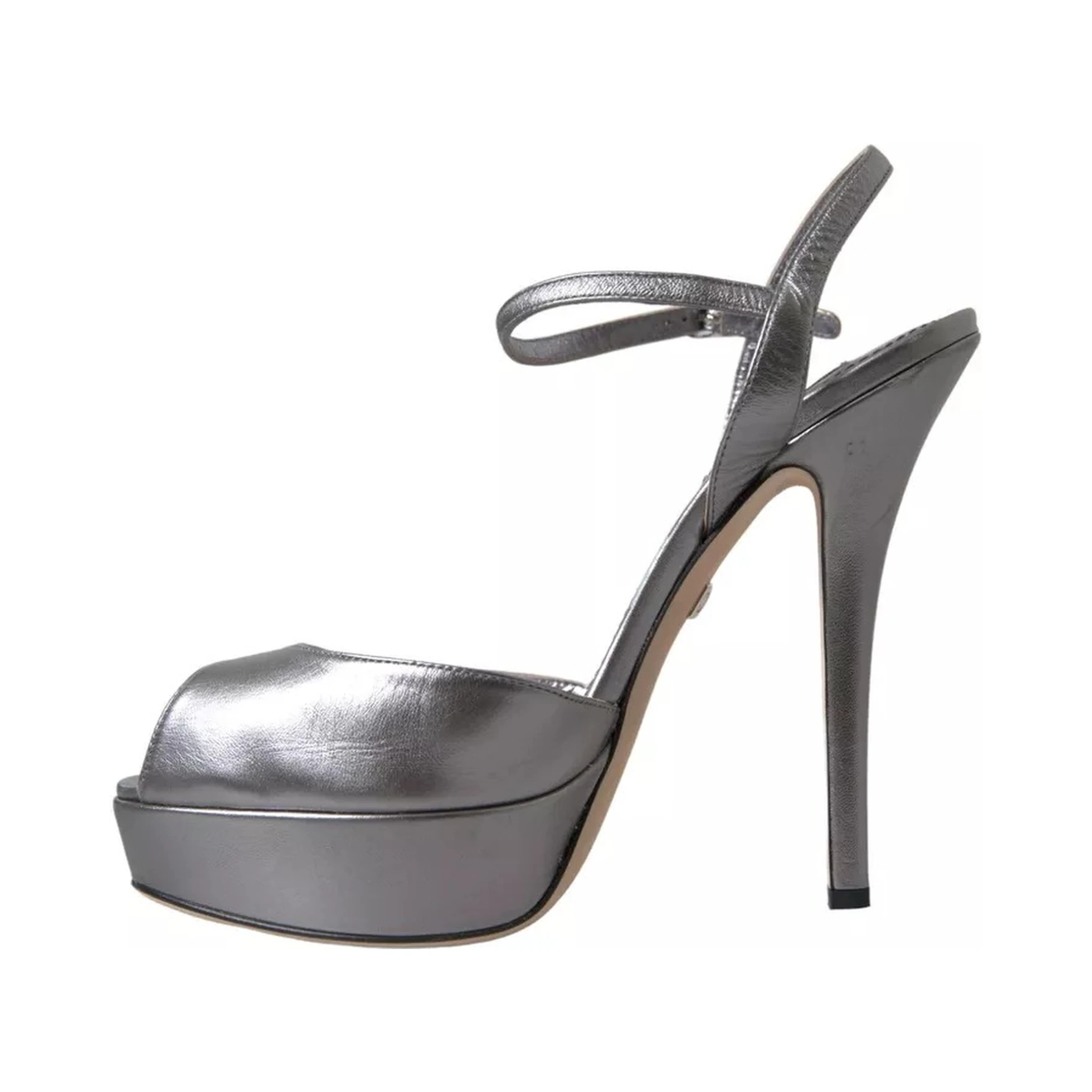 Silver Leather Platform Heels Sandals Shoes