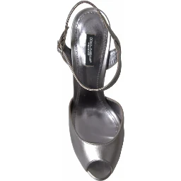 Silver Leather Platform Heels Sandals Shoes