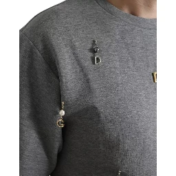 Gray Cotton Embellished Crew Neck  T-shirt