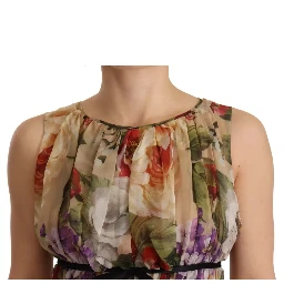 Beige Floral Sleeveless Round Neck Mini Dress