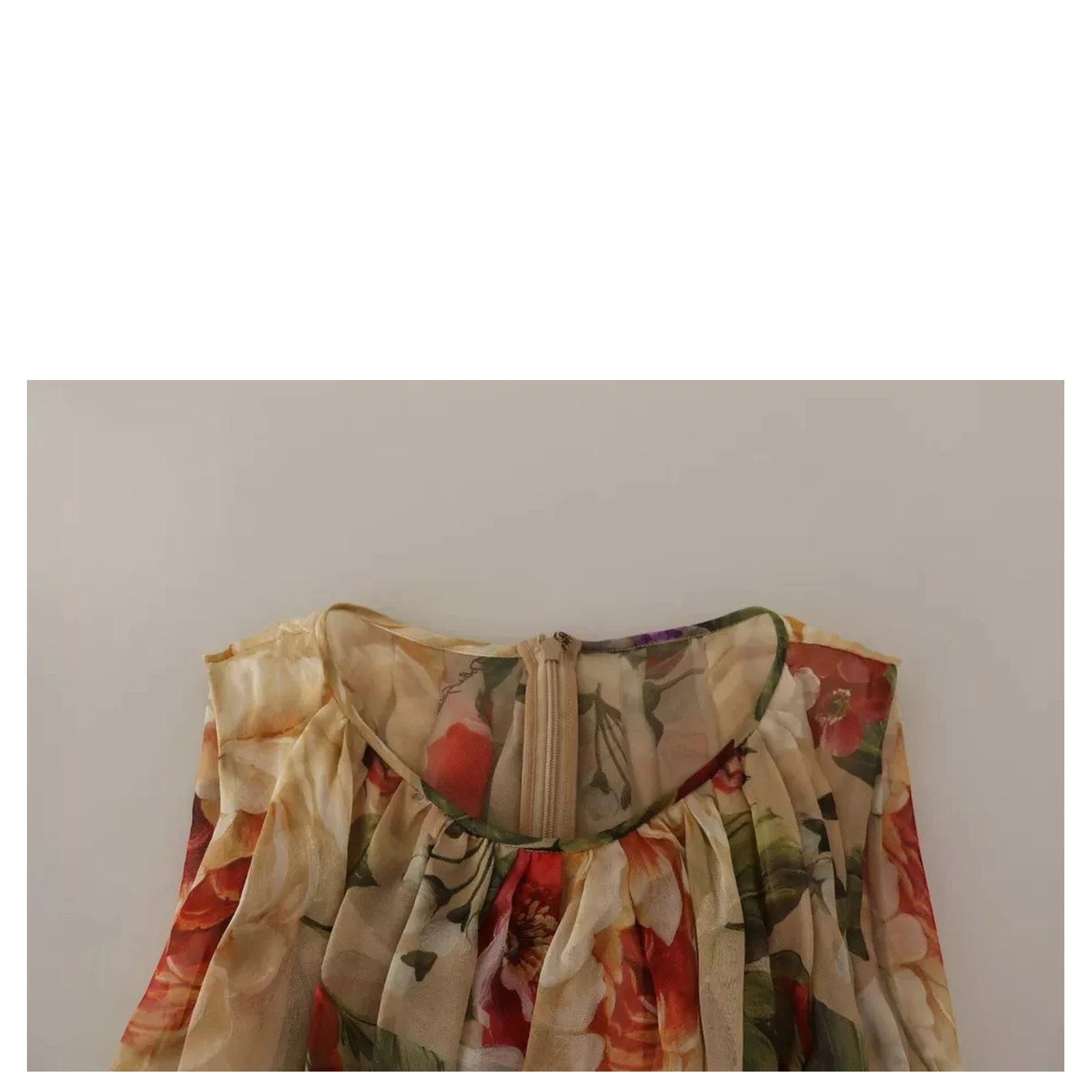 Beige Floral Sleeveless Round Neck Mini Dress
