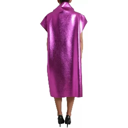 Pink Leopard Print Polyester Shift Midi Dress
