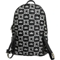Black White Crown Printed Nylon School Backpack Bag