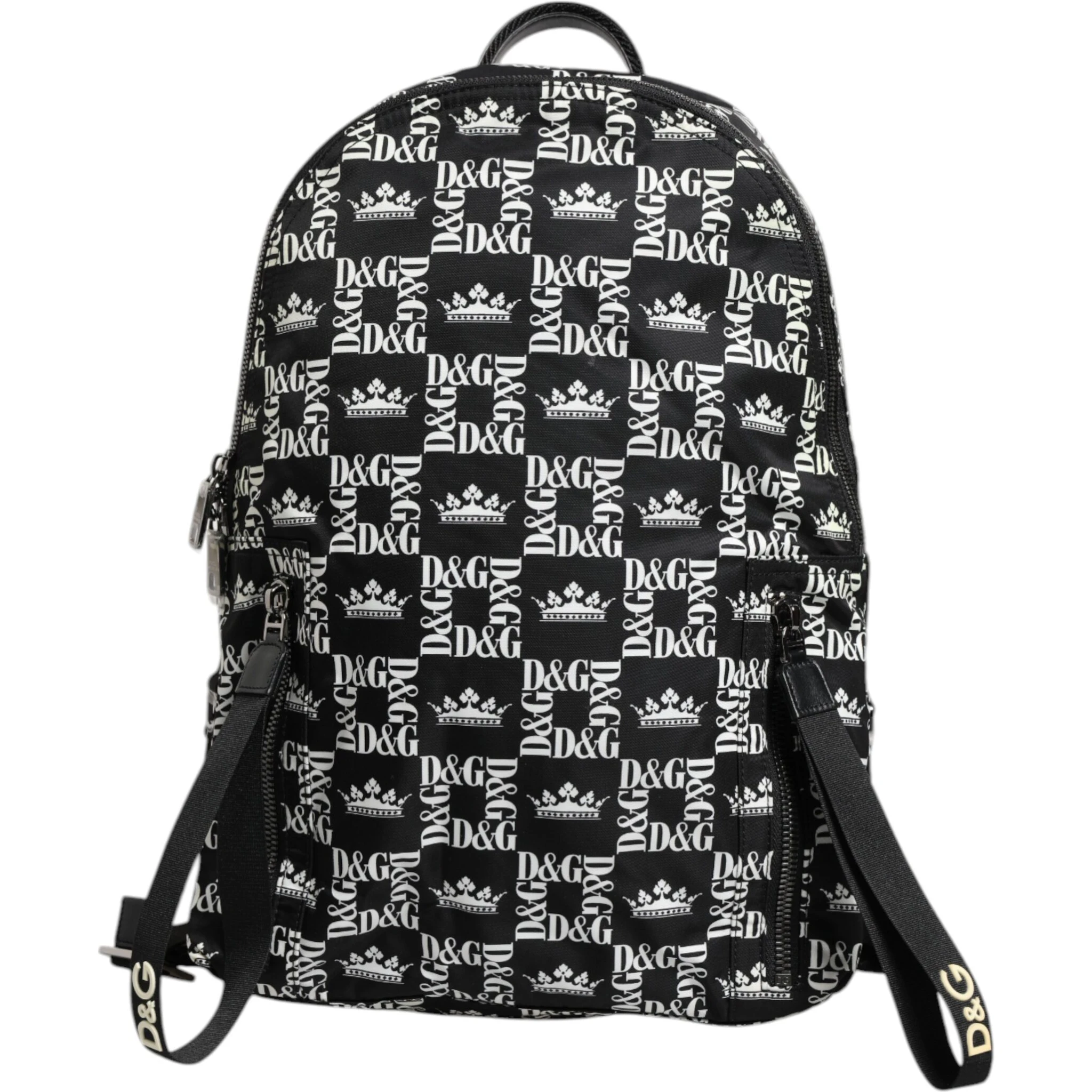 Black White Crown Printed Nylon School Backpack Bag