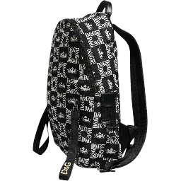 Black White Crown Printed Nylon School Backpack Bag