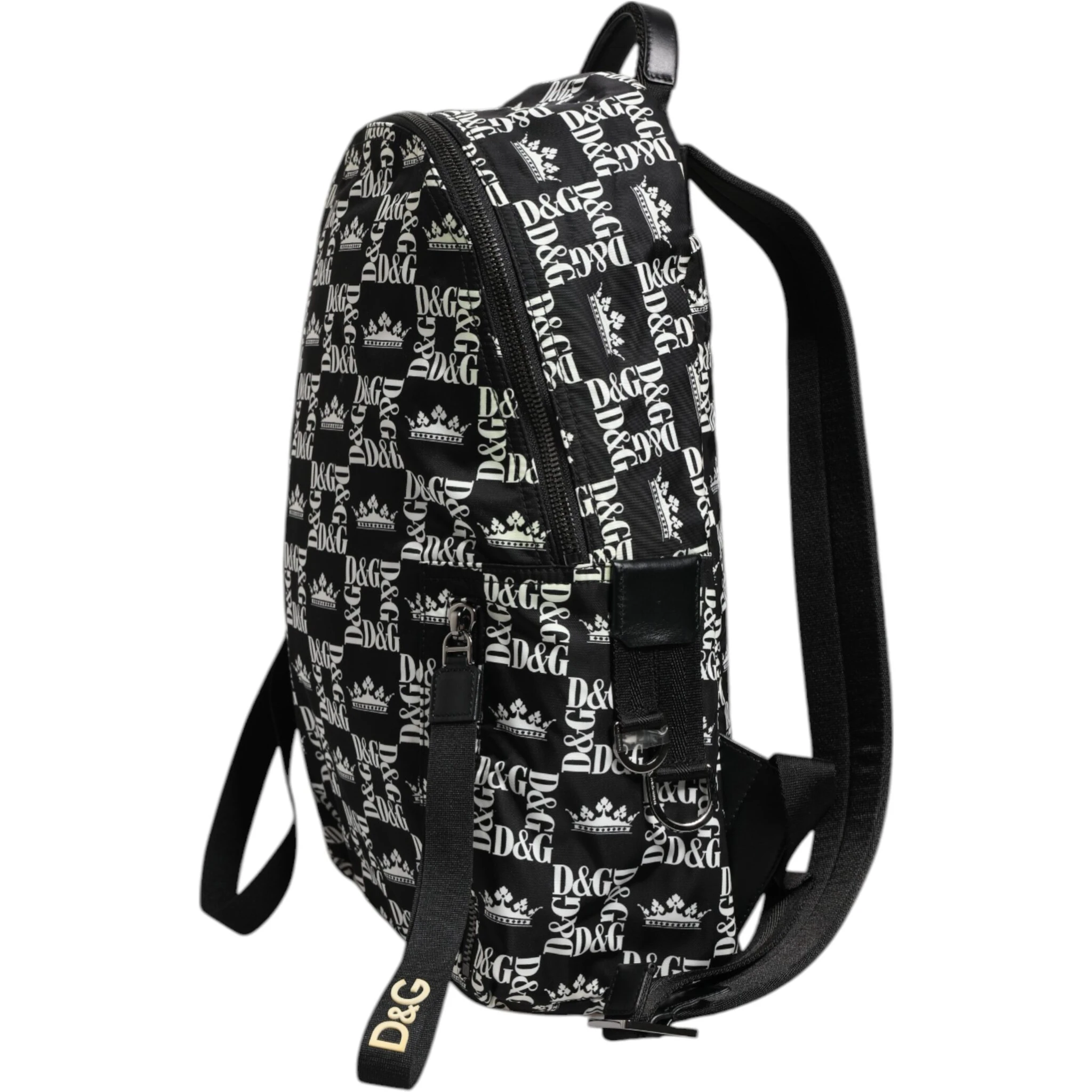 Black White Crown Printed Nylon School Backpack Bag