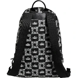 Black White Crown Printed Nylon School Backpack Bag