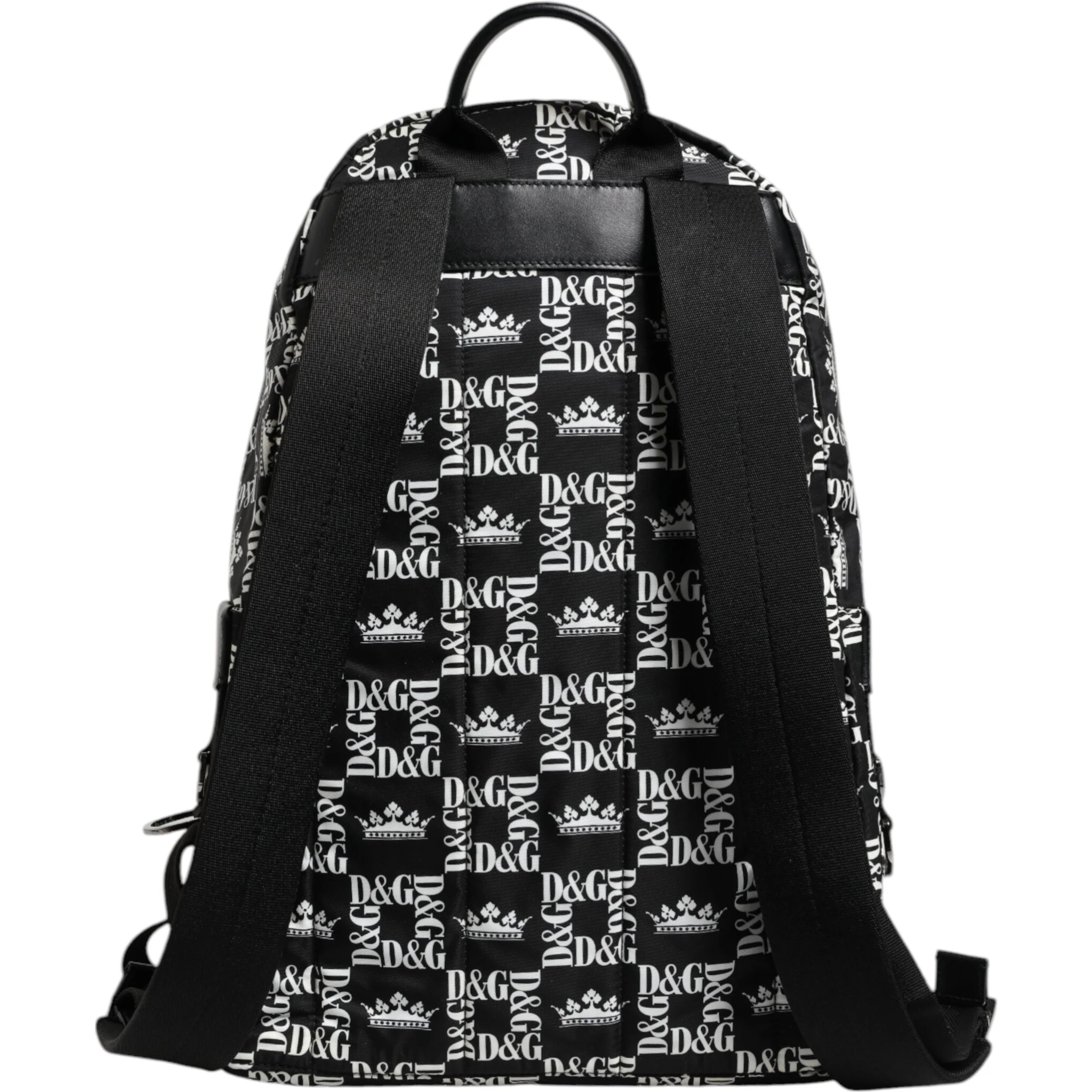 Black White Crown Printed Nylon School Backpack Bag